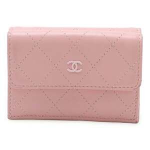 CHANEL Authentic Pink Leather Logo Wallet